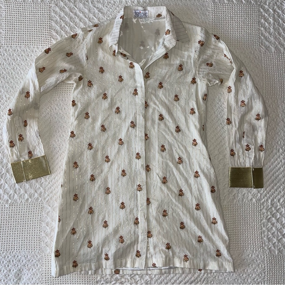 holiCHIC White & Gold Hook Blazer Dress